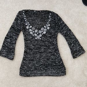 Beautiful grey knit sweater with beaded neckline